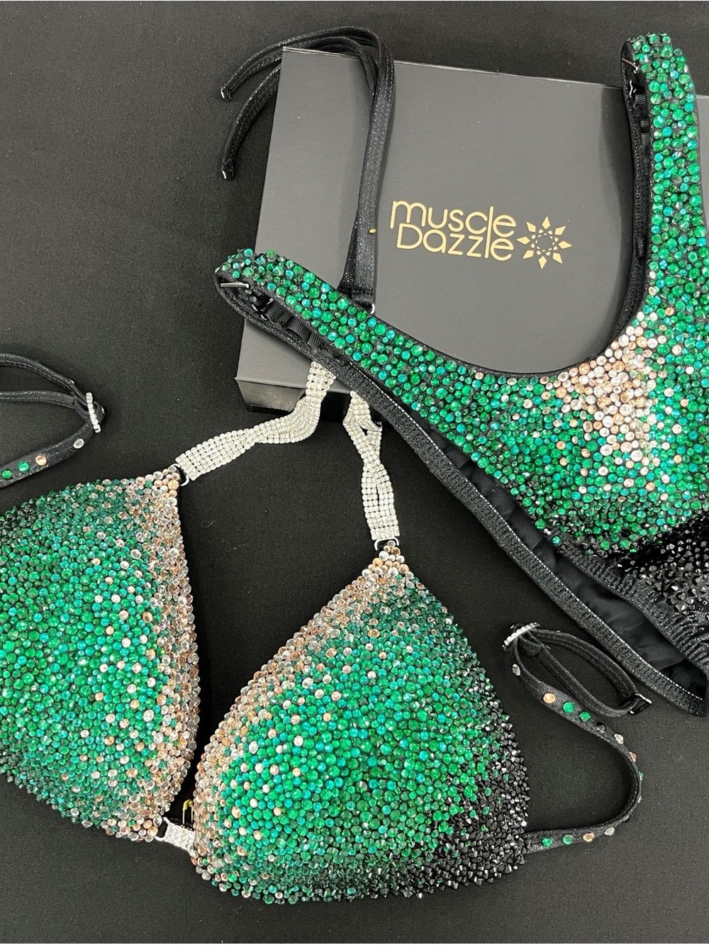 Muscle Dazzle Green Crystal Figure/Physique Bodybuilding Competition Suit